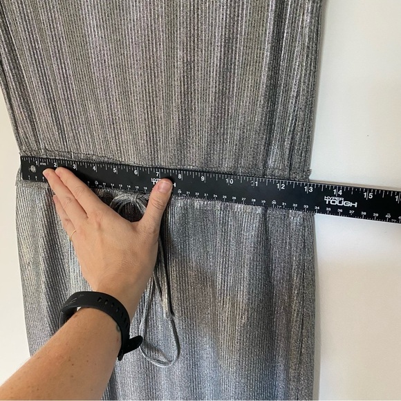 Dolan Anthropologie Silver Metallic Midi Dress Drawstring Waist, Ribbed Sz S - Picture 13 of 15